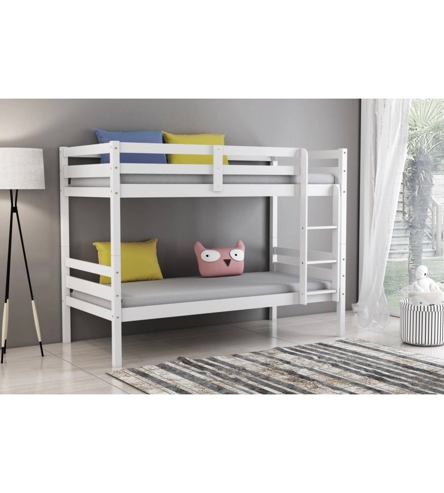 LETTO A CASTELLO "LIONE" IN PINO MASSELLO BIANCO LACCATO 90X190X150 CM